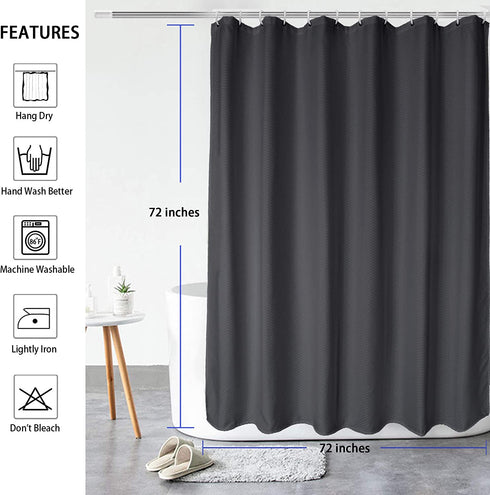 AooHome Waffle Weave Patttern Polyester Shower Curtain with Weighted Hem, Standard Size Heavy Duty Shower Curtain with Hooks, Charcoal, 72x72 Inch