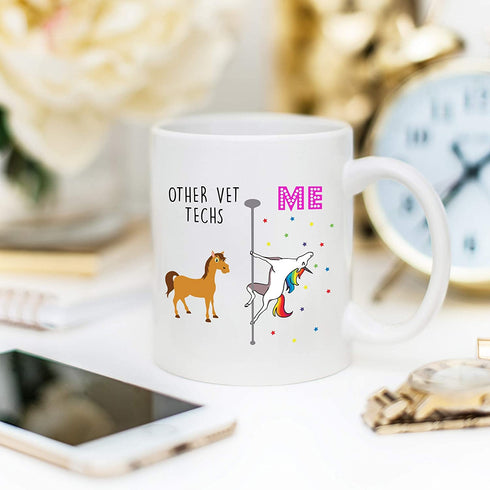 YouNique Designs Veterinary Technician Mug, 11 Ounces, Unicorn Coffee Mug for Vet Techs (White)
