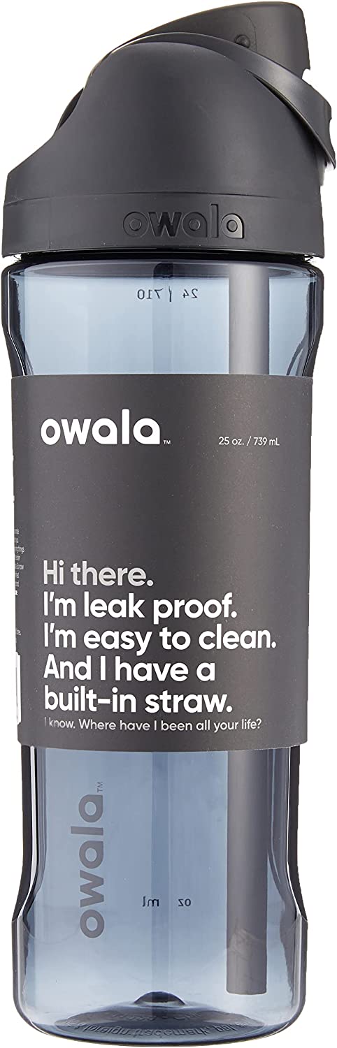 Owala FreeSip Clear Water Bottle with Straw for Sports and Travel, BPA-Free, 25-Ounce, Very, Very Dark