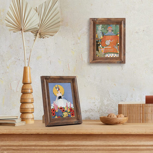 Amazon Brand Pinzon 2 Pack Picture Frames 5x7, Rustic Distressed Photo Frame for Wall Hanging or Tabletop Display, Brown (Set of 2)