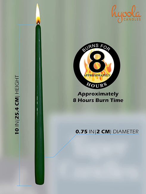 Hyoola 12 Pack Tall Taper Candles - 10 Inch Hunter Green Dripless, Unscented Dinner Candle - Paraffin Wax with Cotton Wicks - 8 Hour Burn Time