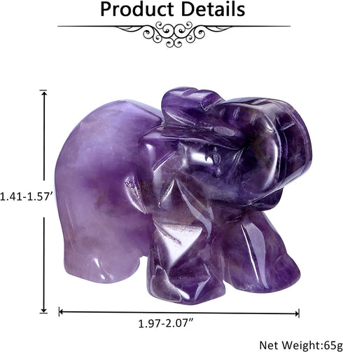 CrystalTears 2" Amethyst Crystal Gemstone Elephant Figurine Hand Carved Reiki Healing Crystals Pocket Gemstones Elephant Statue for Meditation Peace Protective Home Office Decor Gift for Chrismas