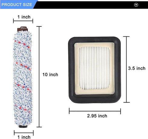 LesinaVac Replacement parts Brush Roll and 1866 Vacuum Filters Compatible with Bissell Crosswave Pro 2306 1785 Series Vacuum Cleaner,3 Pack Multi-Surface 1868 Brush Roll + 3 Pack 1866 Vacuum Filter Replacement Kit