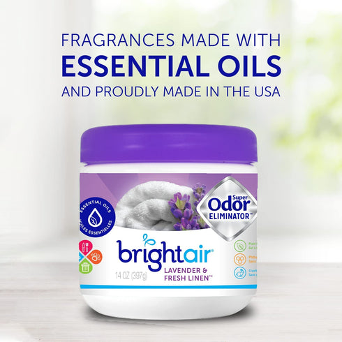 Bright Air Solid Air Freshener and Odor Eliminator, Lavender and Fresh Linen Scent, 14 Oz Each, 6 Pack