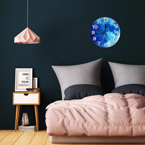MySty Blue Full Moon Wall Clock, Silent Non-Ticking Quality Quartz Battery Operated Wall Clock - 10 Inch Round Easy to Read Decorative for Home Office School