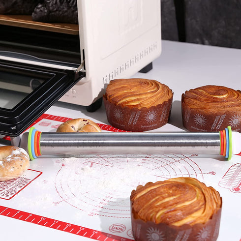 Rolling Pin with Thickness Rings- Adjustable Stainless Steel Roller Guides-Non Stick Dough Roller Pin for Dough Pizza Pie,Pastries and Cookies By Cook's Aid (Rolling Pin)