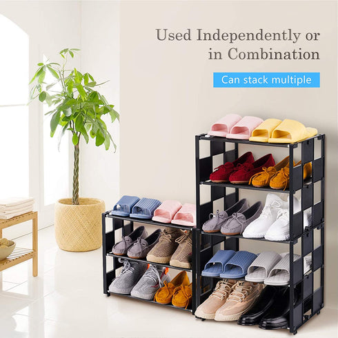 NiHome 5-Tier Shoe Rack Stackable and Adjustable Lightweight Space Saving Metal Shoe Organizer, Small 10 Pairs Shoe Storage Shelf Free Standing for Closet Hallway Entryway Living Room Bedroom (Black)