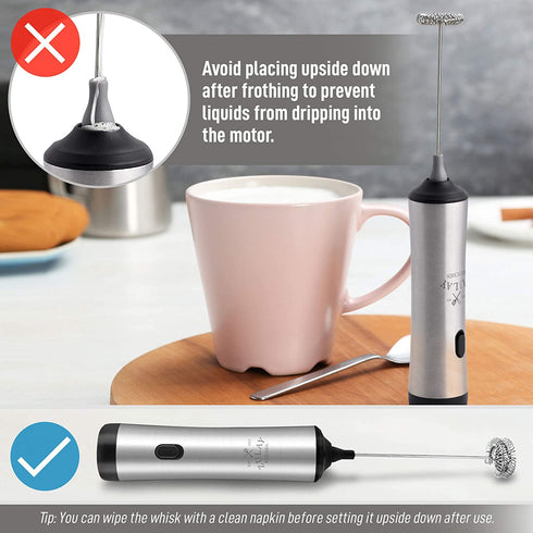 Zulay Super High Powered Rechargeable Milk Frother & Milk Foamer for Coffee - Portable Handheld Frother Whisk for Latte, Cappuccino, Matcha - Includes 1-Single & 1-Double Coil Whisks, Unlimited Life