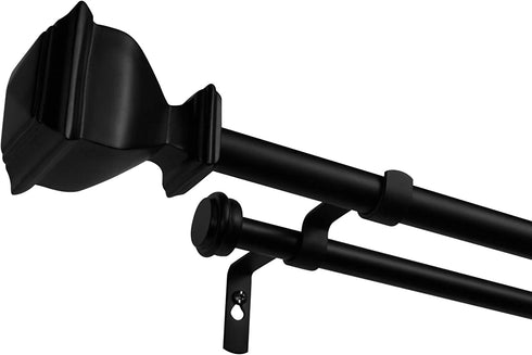 Exclusive Home Curtains Napoleon Double Curtain Rod and Finial Set, 36-72, Matte Black