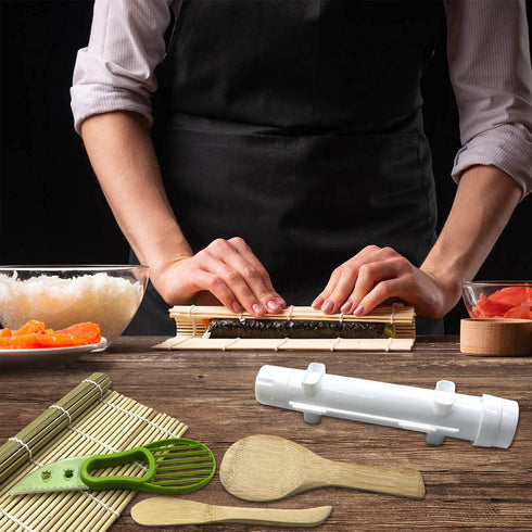 MOLAD 18 Pcs Sushi Making Kit For Beginners, Bamboo Sushi Mat, All In One Sushi Bazooka Maker with Bamboo Mats, Bamboo Chopsticks, Paddle, Sushi Knife, Chopsticks Holder, DIY Sushi Roller Machine