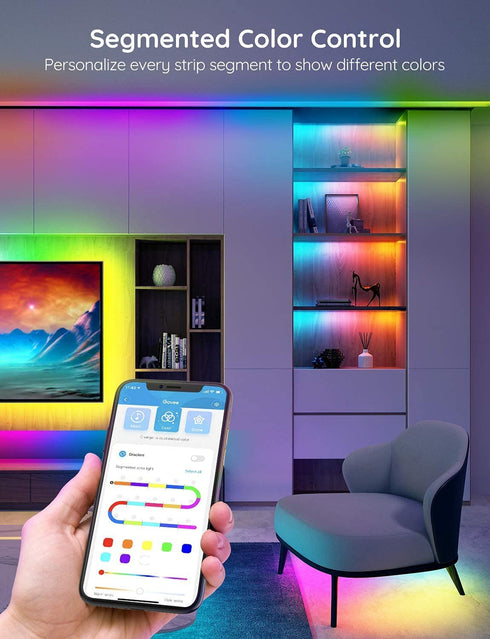 Govee 16.4ft RGBIC LED Strip Lights, Segmented Control, App Control via Bluetooth, Remote and Control Box, Enhanced Music Mode, Scene Modes for Parties, Room, Kitchen, Holiday