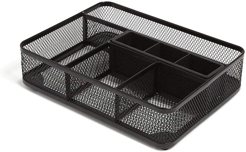1InTheOffice Mesh Collection Desk Drawer Organizer Tray, Black, 7 Compartment