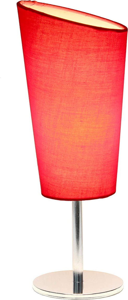 Simple Designs LT2061-RED Mini Chrome Angled Fabric Shade Table Lamp, Red