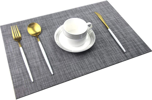Panda Palm Durable Placemats Set of 6 Vinyl Heat-Resistant Table Mats Washable Plastic Placemats for Dining Table (Grey)