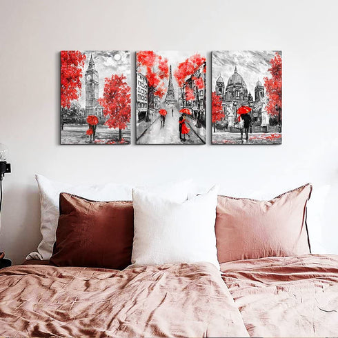 Canvas Art Simple Life Black and white scenery romantic couple Wall Art Decor 16" x 24" 3 Pieces Framed Canvas Prints Black and white Eiffel Tower Ready to Hang for living room Home Decoration