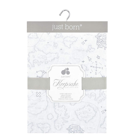 Just Born Boys and Girls Newborn Infant Baby Toddler Nursery 100% Cotton Fitted Bedding Crib Sheet, White/Grey Sail, One Size