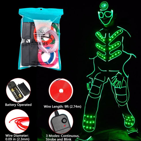 EL Wire Kit 9ft, Portable Neon EL Wire Lights Super Bright Battery Operated for Cosplay Dress Festival Party Halloween DIY Christmas Decoration (5 Pack, Each of 9ft, Red, Green, Pink, Blue, White)