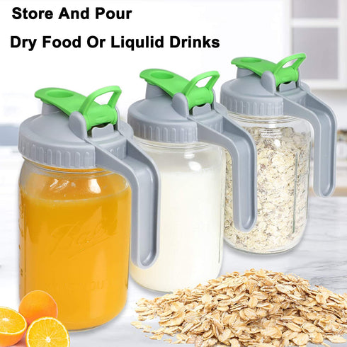 32 Oz Glass Mason Jars Pitcher With Handle Lids, 1 Quart Wide Mouth Ball Jar Pitcher With Flip Cap Pour Spout For Cold Coffee Iced Tea Fridge Drinking Airtight & Leakproof