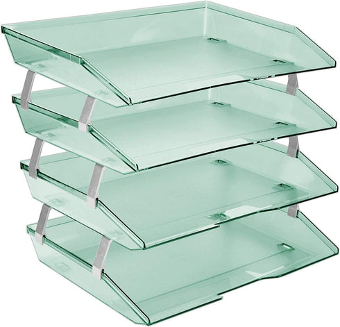 Acrimet Facility 4 Tier Letter Tray Side Load Plastic Desktop File Organizer (Clear Green Color)