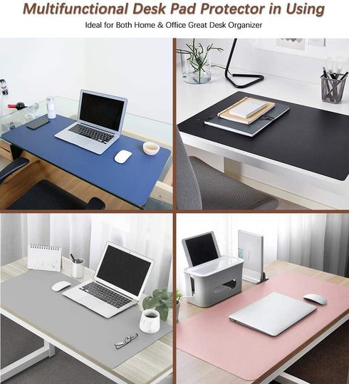 Office Desk Pad Protector Mouse Pad 17 X 34 Inch Desk Blotter Pad on Top of Writing Desks Waterproof PU Leather Desk Mat Desktop Accessory Organizer for Computer Laptop Keyboard Dual-Sided Brown/Blue