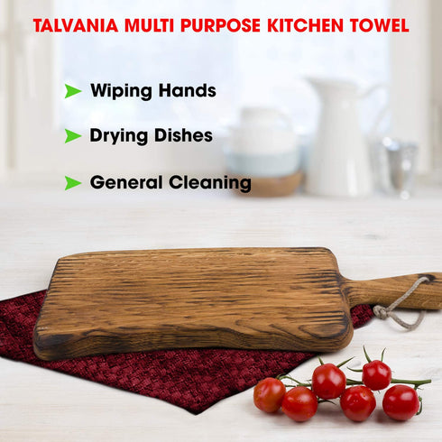 Talvania Red Kitchen Dish Towels, 100% Cotton Dobby Weave Terry Towel Set, 12 Pack Soft and Absorbent Multipurpose Dish Cloth, Hand Towel and All Kitchen Cleaning 15? X 25? Machine Washable (Red Pear)