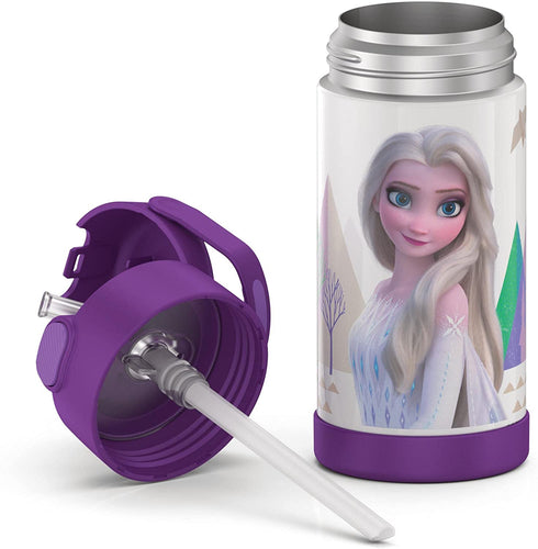 THERMOS FUNTAINER 12 Ounce Stainless Steel Vacuum Insulated Kids Straw Bottle, Frozen 2