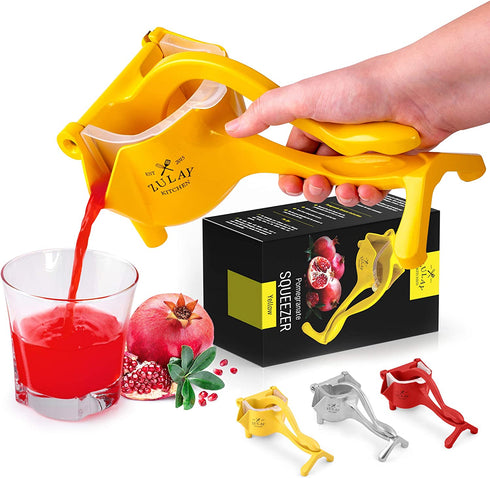 Zulay Fruit Manual Juicer- Heavy Duty Juice Press Squeezer with Detachable Lever & Removable Strainer - Fruit Press & Hand Juicer For Pomegranates, Lemons, Oranges, and More (Yellow)