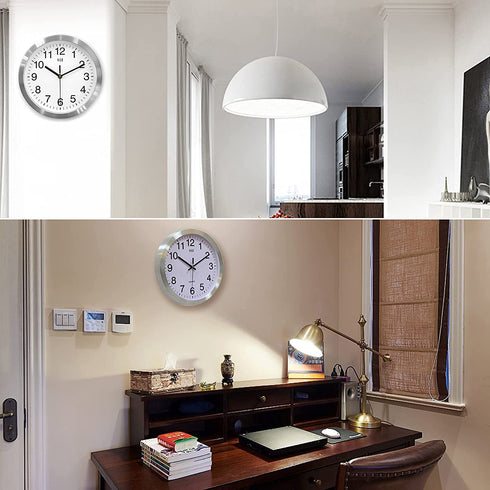hito Modern Silent Wall Clock Non Ticking 10 inch Sweep Movement Aluminum Frame Glass Cover, Decorative for Kitchen, Living Room, Bedroom, Bathroom, Bedroom, Office