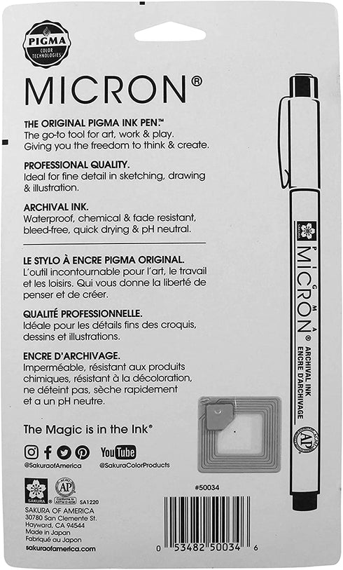 Sakura Pigma 50034 Micron Blister Card Ink Pen Set, Black, 005 6CT