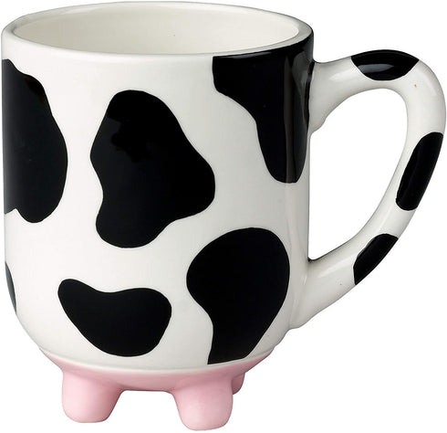 Boston Warehouse Udderly Cow Non-Skid Silicone Feet Ceramic Mug, 1 Count (Pack of 1), White, Black, Pink