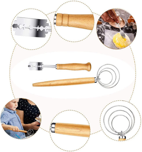 Bread Proofing Baskets Set, PATIOPTION Banneton Baskets Round Banneton Proofing Baskets Used for Making Sourdough Bread with Liner+Bread Lame+Dough+Scraper+Whisk+Stencils Baking Bowl Gift for Bakers