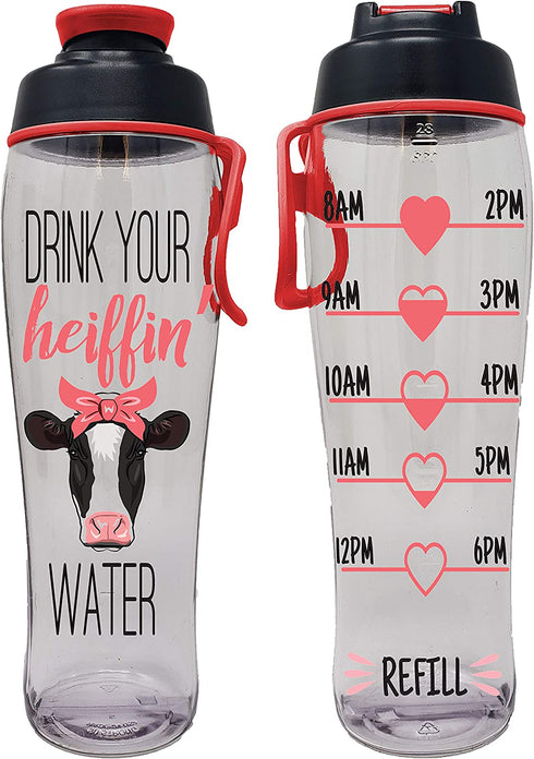 50 Strong BPA-free Reusable Water Bottle with Time Marker, 30 Ounces (Heiffen Water)