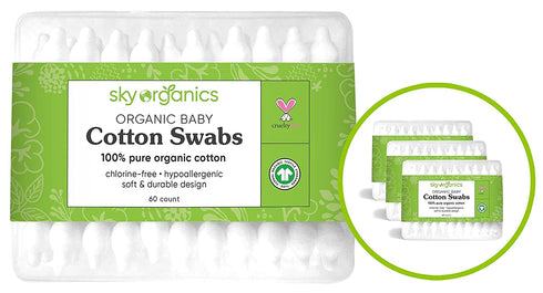 Sky Organics Organic Baby Cotton Swabs for Baby, 100% Pure Organic Cotton, GOTS Certified Organic Cotton, 180 Count