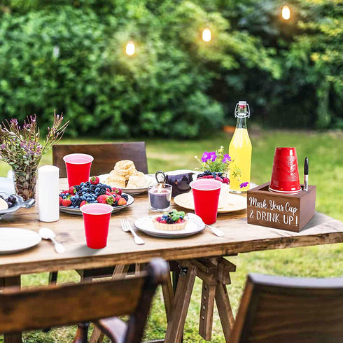 Zingoetrie Natural Solo Cup Holder, Wooden Party Cup Organizer Storage Party Cup Dispenser Cup Mark Your Cup and Drink Up for Bathroom Kitchen Bar Counter Rustic Farmhouse Home Party Decor
