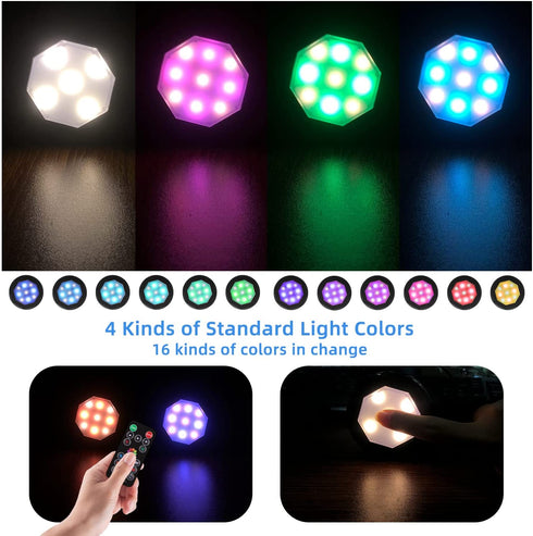 Battery Powered Puck Lights, GALLIA Push Lights with Remote and Dimmable Cabinet Lighting, LED Closet Light, Under Cabinet Lights Have 16 Colors and Timer Off Function & 4 Dynamic Modes (6 Pack)