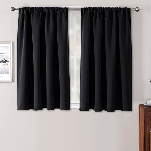 Rutterllow Blackout Curtains for Bedroom, Thermal Insulated Room Darkening Rod Pocket Curtains for Living Room,2 Panels (42x45 Inch, Black)