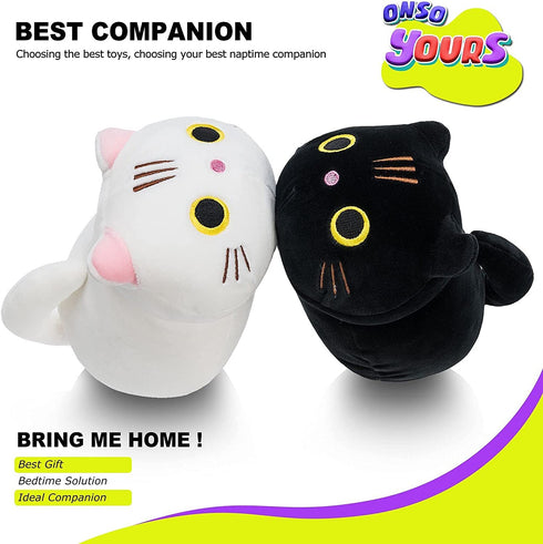 Onsoyours Plush Toys Set, 2Pcs Stuffed Animals with Black Cat and White Cat, Creative Decoration Cuddly Plush Pillows 8.5" for Kids Girls Boys (Black/White)