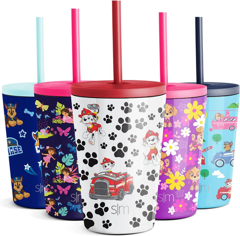 Simple Modern Paw Patrol Toddler Cup with Lid and Silicone Straw | Kids Water Bottle Tumbler Insulated Stainless Steel Thermos | Classic Collection | 12oz, Paw Patrol Marshall Prints