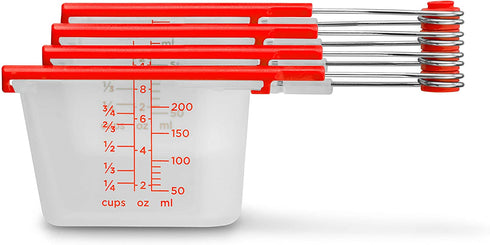 Dreamfarm Levups | Scraping Self-Leveling Measuring Cups | Set of 4 Cups | Red