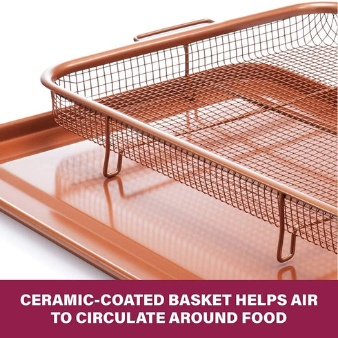 Gotham Steel Crisper Tray for Oven, 2 Piece Nonstick Copper Crisper Tray and Basket, Air Fry in your Oven, Great for Baking and Crispy Foods, As Seen on TV Large, 12.5? x 9?