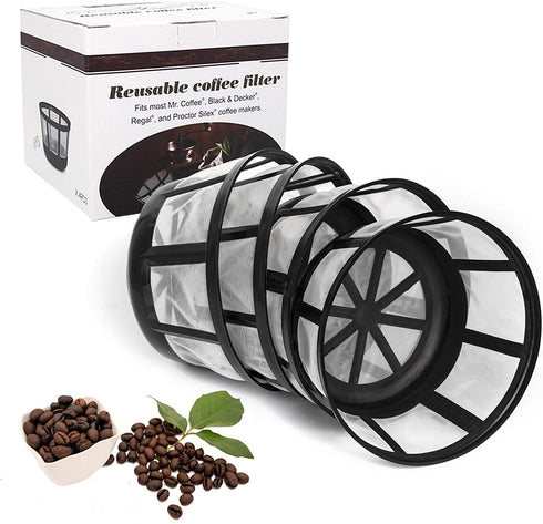 FIFOKICHO Reusable 8-12 Cup Basket Coffee Filter for Most Mr. Coffee and Black & Decker Regal and Procter Silex Coffee Makers BPA Free Dishwasher Safe ECO-Friendly 4 Packs