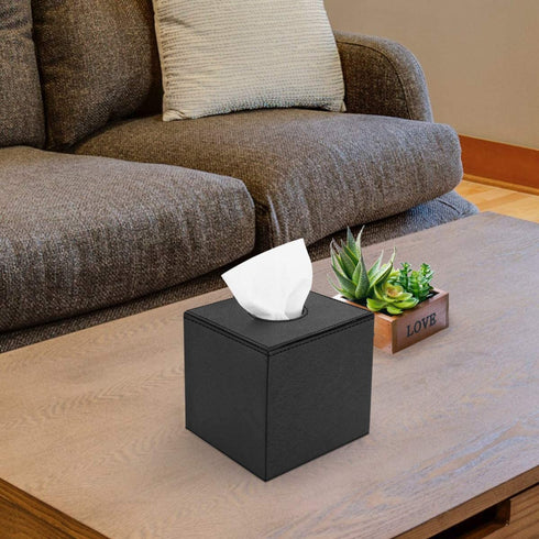 Luxspire PU Leather Tissue Box Cover, Roll Tissue Holder, Modern Square Paper Facial Tissue Holder Case Dispenser Napkin Organizer for Bathroom Counter Tops Bedroom Car, Tissue Box Covers - Black