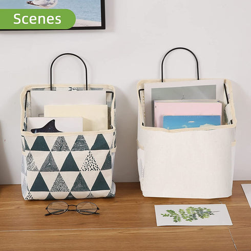 Timueetech 3 Pcs Wall Hanging Organizer Bags with Hooks,Waterproof Door Closet Storage Bags, Hanging Pockets, Linen-Cotton Storage Bags,Bedside Storage,Doorway Key Letter Storage