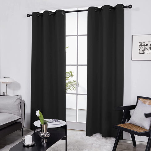 Deconovo Solid Room Darkening Thermal Insulated Blackout Grommet Window Curtain Living Room, Black, 42x95 Inch, 1 Panel