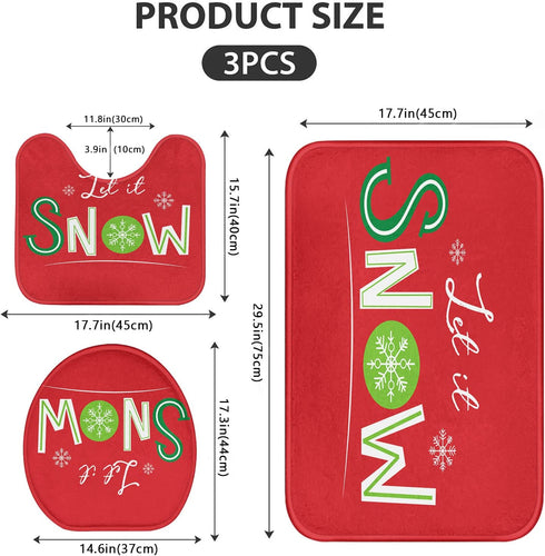 ArtSocket Bathroom Rugs and Mats Sets 3 Piece,Bathroom Rugs Non Slip, Christmas Let It Snow Red Abstract Absorbent Microfiber Memory Foam Bath Mat Machine Washable Bathroom Floor Mats
