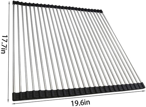 Ahyuan Roll up Dish Drying Rack Over The Sink Portable Stainless Still Rolling Rack Roll-up Drying Rack Folding Dish Drying Rack for Kitchen Sink Counter(Black, 19.6''Wx17.7''L)