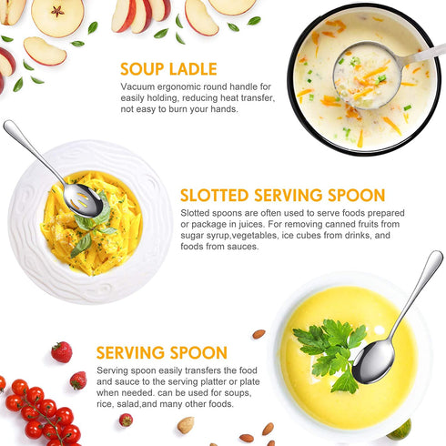 Serving Utensils Include Large Serving Spoons Slotted Serving Spoons Serving Forks Serving Tongs Soup Ladle and Pie Server Buffet Catering Serving Utensils for Dishwasher Safe (Silver, 10)