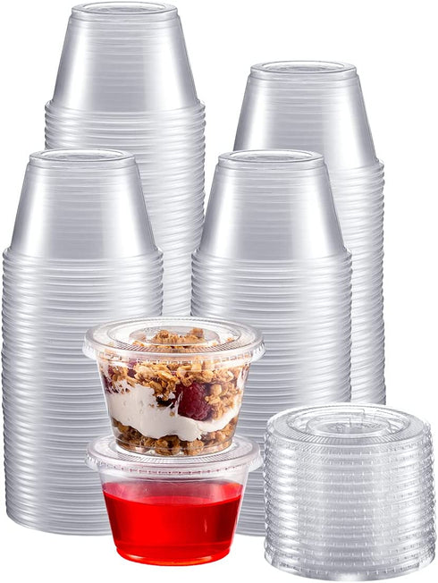 Zeml Portion Cups with Lids ( 4 Ounces, 200 Pack) | Disposable Plastic Cups for Meal Prep, Portion Control, Salad Dressing, Jello Shots, Slime & Medicine | Premium Small Plastic Condiment Container