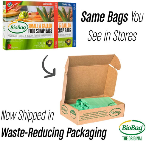 BioBag (USA), The Original Compostable Bag, 3 Gallon, 100 Total Count, 100% Certified Compostable Kitchen Food Scrap Bags, Kitchen Compost Bin Compatible