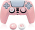 BRHE PS5 Controller Skin Grip Cover Anti-Slip Silicone Protector Rubber Case Cute Kawaii Accessories Set Gamepad Joystick Shell with 2 Thumb Grip Caps (Full Covered, Pink)